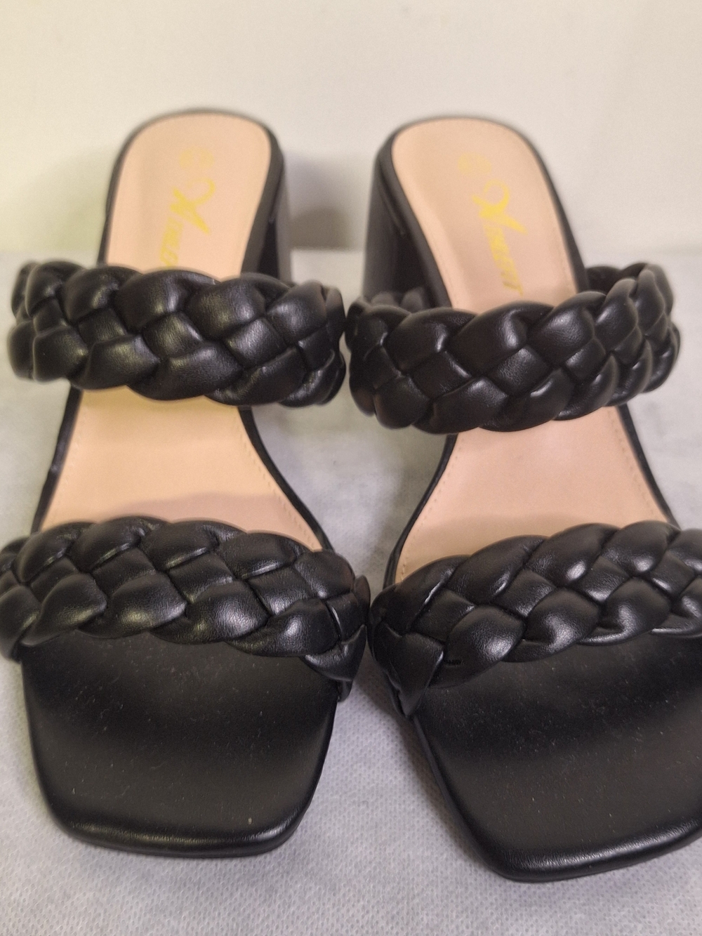 NWOT Black Braided Strap Women's Block Heel Sandals Size 6.5